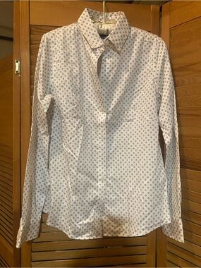 Banana Republic White Dress Shirt with Navy Dot Pattern